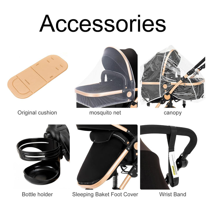 MoLi Kinderwagen 3 in 1, Kinderwagen mit Umkehrbarem Doppelschiebemodus, Buggy mit Grosser Bequemer