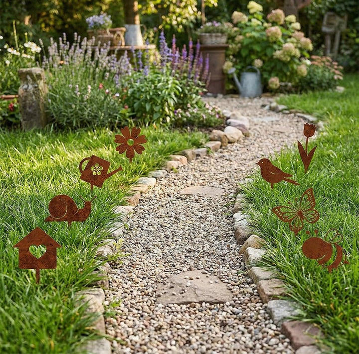 8 Stück Gartendeko Für Draussen Wetterfest Garten Deko Gartenstecker Zubehör Rost Gartenstecker Deko