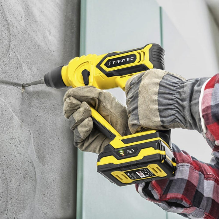 TROTEC Bohrhammer PRDS 10‑20V – Schlagstärke 1 J, pneumatisches Hammerwerk, 20 V Akku, 1 Stunde Lade