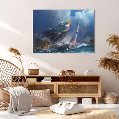 Bilder auf Leinwand 100x70cm Leinwandbild mit Rahmen Meer Segelboot Gross Wanddeko Bild Schlafzimmer