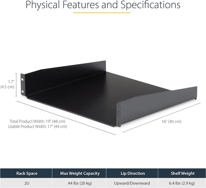 StarTech.com 2HE 19 Zoll Fachboden für Netzwerkschrank - Freitragendes Serverschrank boden/rack abla