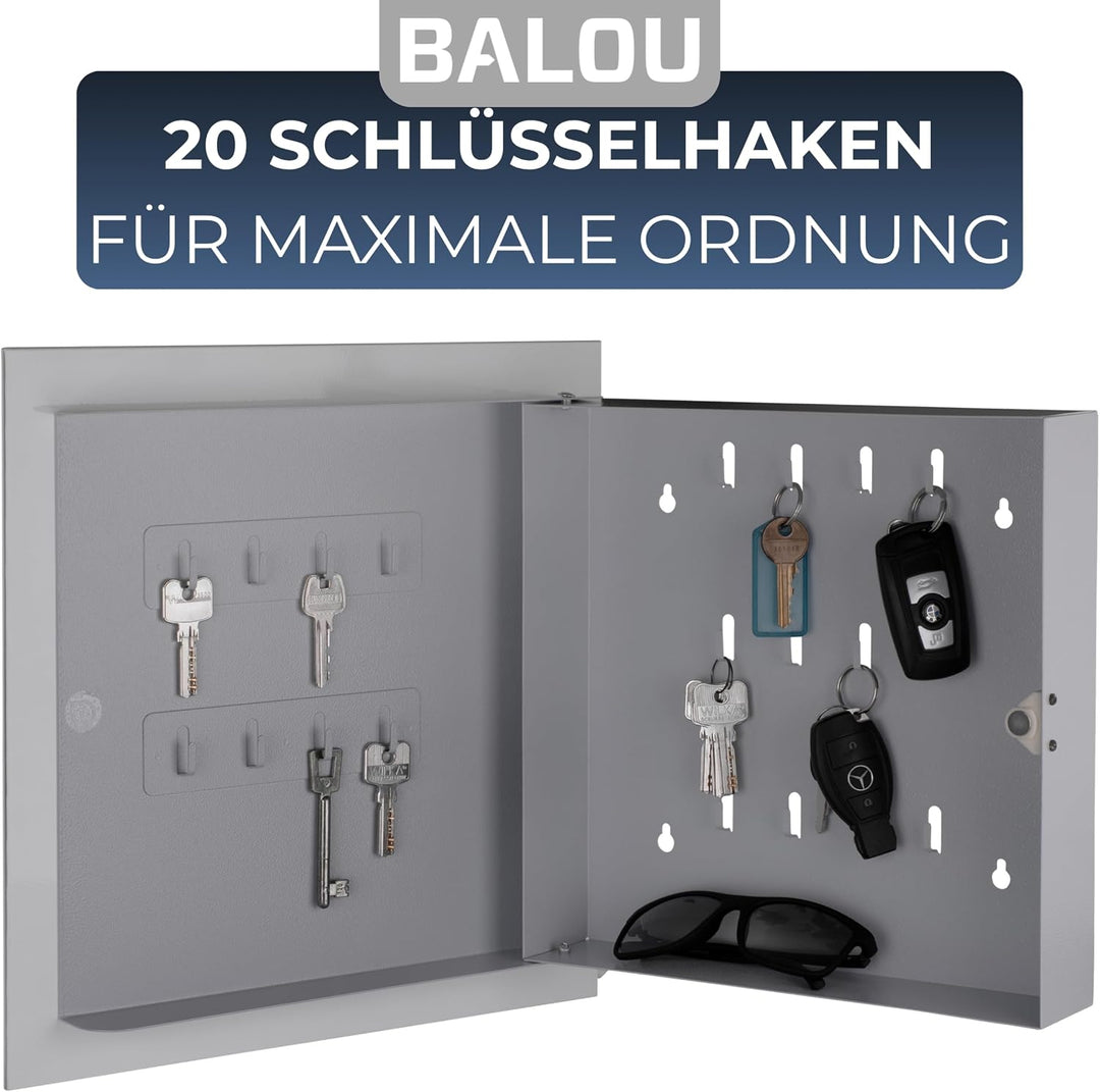 BALOU Schlüsselkasten modern mit Glas Magnettafel - Memoboard magnetisch mit 6 Magneten und Stift -