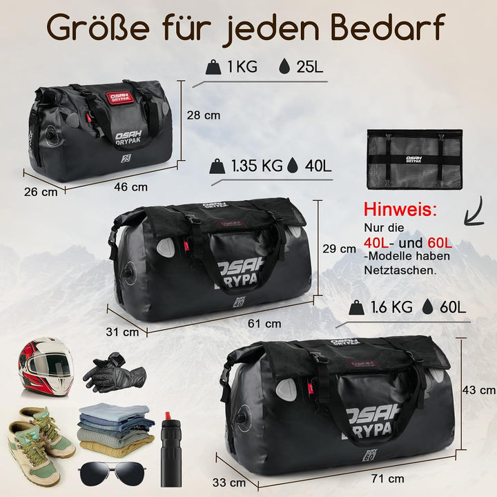 OSAH DRYPAK wasserdichte Rucksack Dry Bag – Wasserfeste Reisetasche Seesack, Rolltop, Grossem Staura