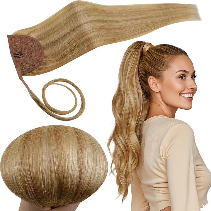 RUNATURE Echthaar Zopf Echte Haare Ponytail Extensions Echthaar Haar Pferdeschwanz Extensions Echtha