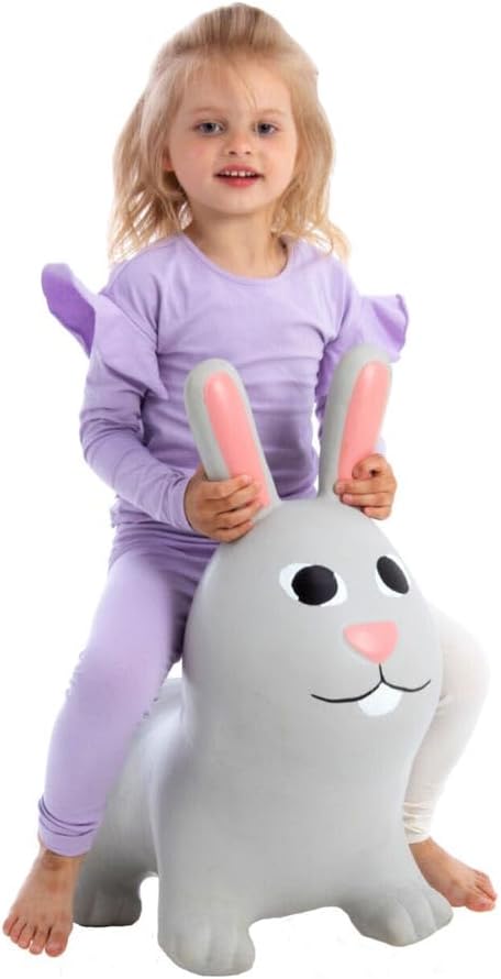 GERARDO'S Toys Jumpy Hüpftier Hase Grau ca. 58 cm - Hüpftiere ab 1 Jahr - Aufblasbare Tiere für drin