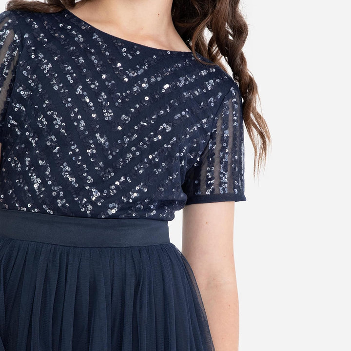 Maya Deluxe Mädchen Midi Girls for Wedding with Sequin Embellishment Short Sleeve Prom Birthday Part