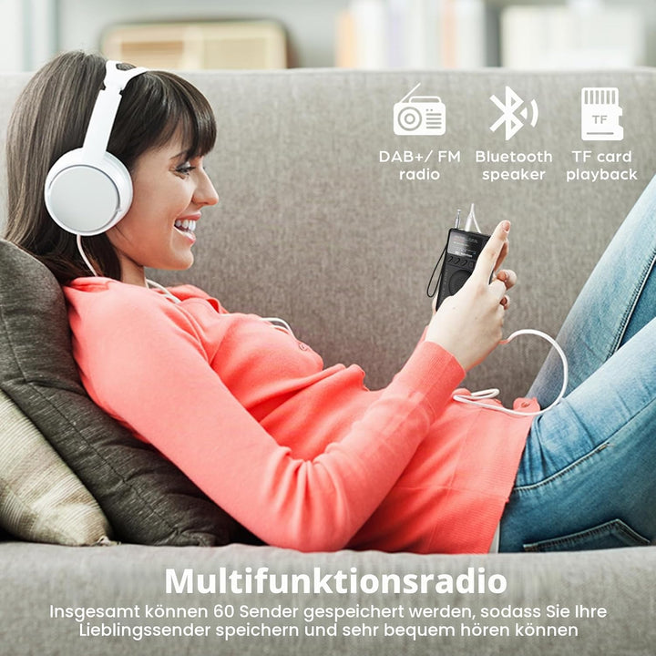 Pocket DAB Radio Tragbares, Persönliches FM/DAB+ Digitalradio mit Bluetooth-Lautsprecher Farbdisplay