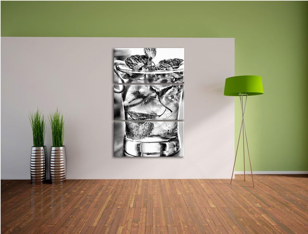 Cocktail mit Pfefferminz als Leinwandbild/Grösse: 3 Teilig (120x80) cm/Wandbild/Kunstdruck/fertig be