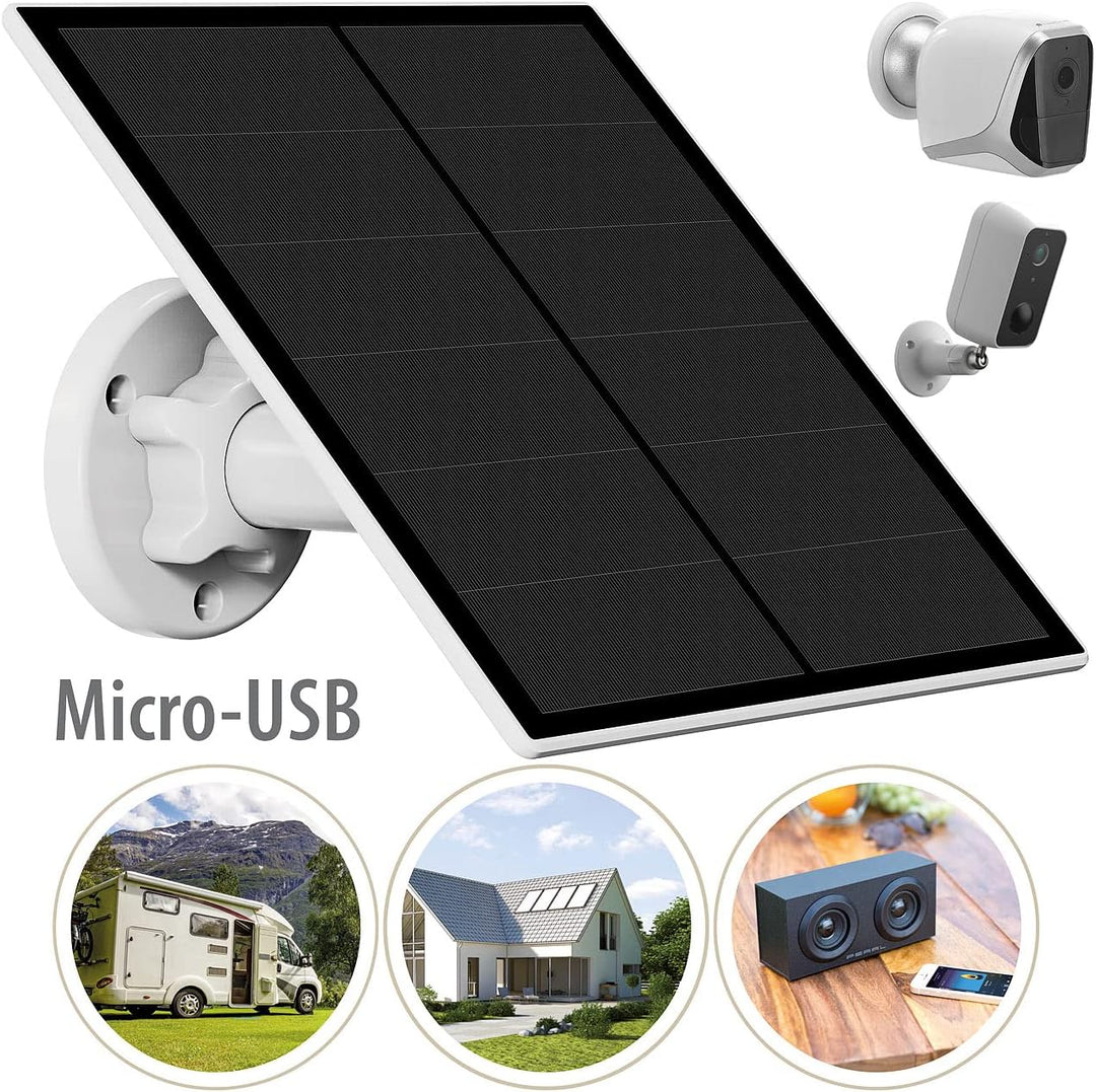 revolt MicroUSB Solarpanel: Solarpanel für Akku-IP-Kameras mit Micro-USB, 5 W, 5 V, IP65 (Solarpanel