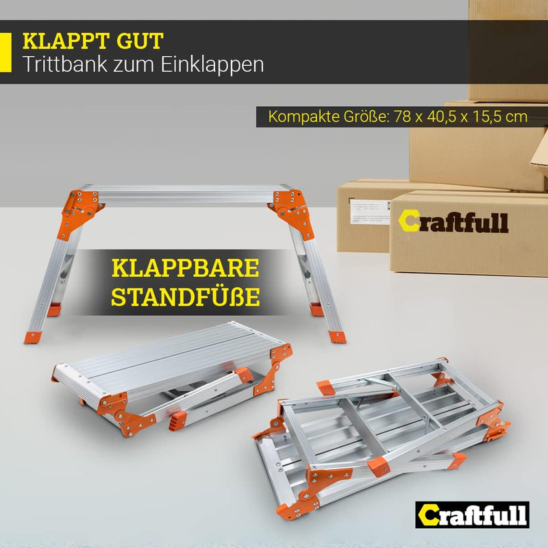 𝐂𝐑𝐀𝐅𝐓𝐅𝐔𝐋𝐋 Arbeitsplattform CF-107A | 𝟑 𝐉𝐀𝐇𝐑𝐄 𝐆𝐀𝐑𝐀𝐍𝐓𝐈𝐄 - Alu Leiter - Klappbar - Bis 150kg - Arbeitsb