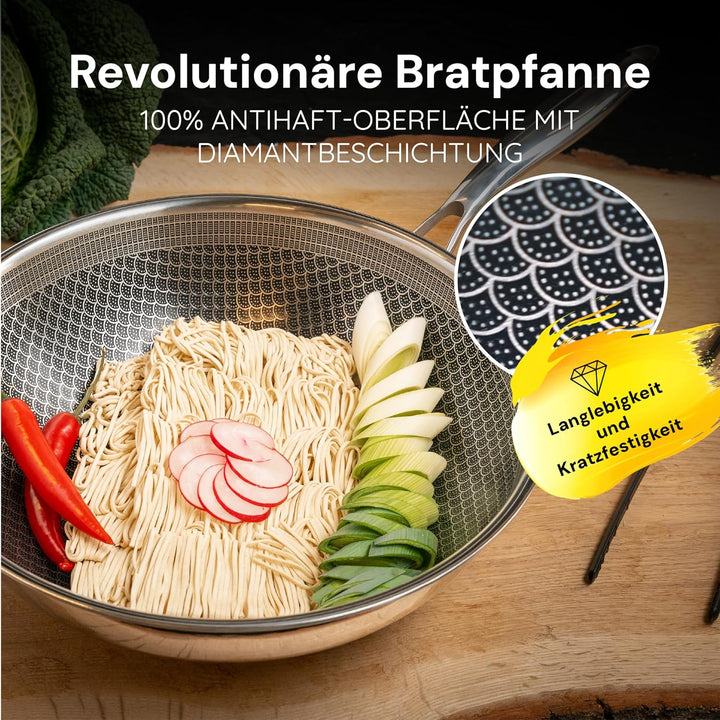 MISO Diamond Dust Keramikbeschichtete Wokpfanne 28 cm | Wokpfanne Induktion – PFOA-frei, kratzfest,