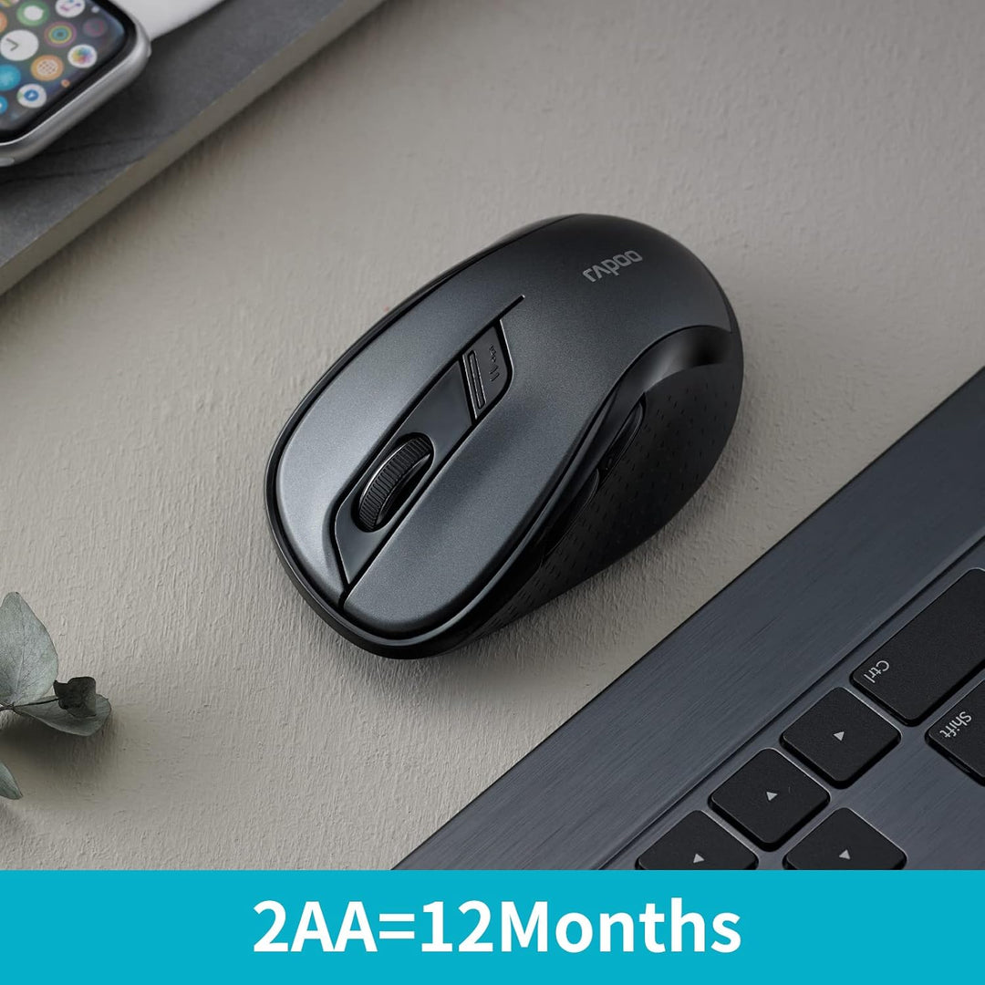 Rapoo M500 Silent kabellose Maus wireless Mouse 1600 DPI Sensor 12 Monate Batterielaufzeit leise Tas