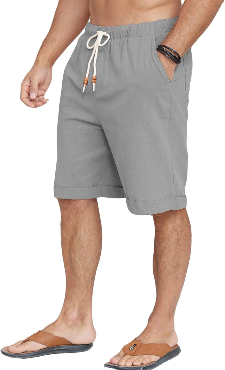 Halfword Leinenhose Herren Kurz Leinen Shorts Kordelzug Strand Freizeithose Leichte Urlaub Sommer M