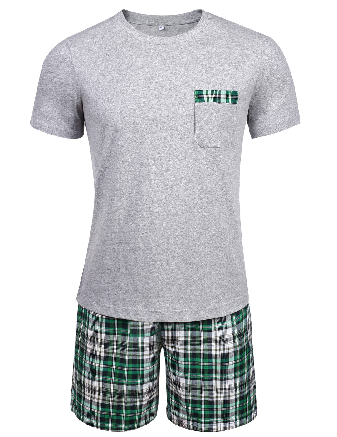 Schlafanzug Herren Kurz Pyjama 100% Baumwolle Kurzarm Nachtwäsche Nightwear Set mit Rundhals Design