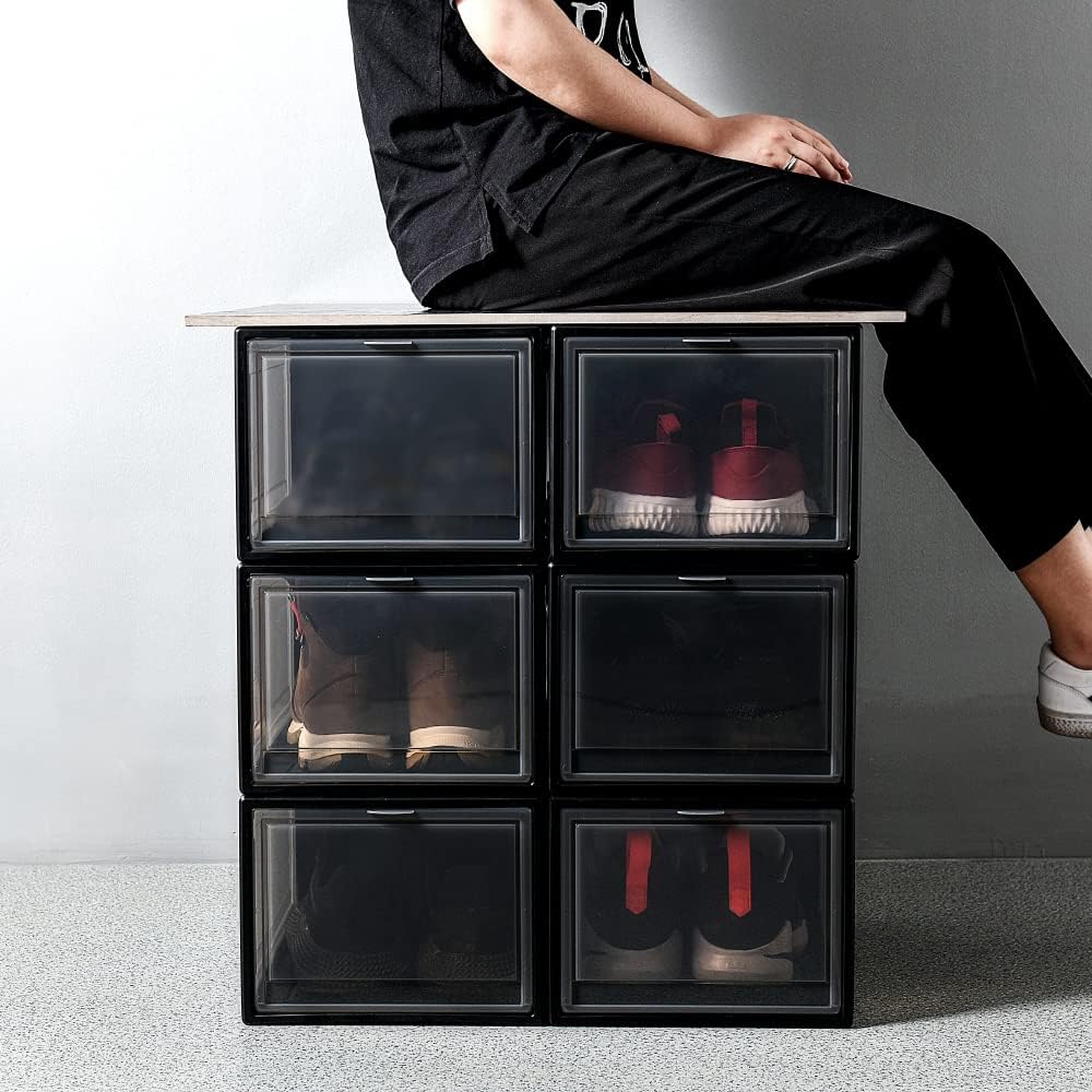 Yorbay Schuhbox, 3er Set, stapelbarer Schuhorganizer, Kunststoffbox mit durchsichtiger Tür, Mehrweg