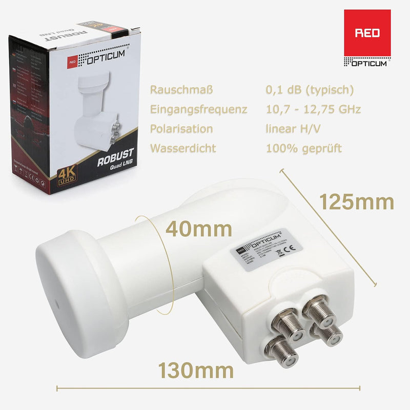 RED OPTICUM Robust Quad LNB Hitze- & kältebeständiger Digital-LNB 4-Fach mit nur 0.1dB Rauschmass un