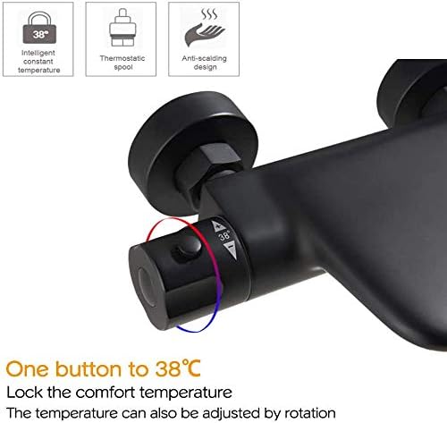PHASAT Duschsystem Schwarz Thermostat Duscharmatur Duschset Regendusche mit 3 Funktion Handbrause un