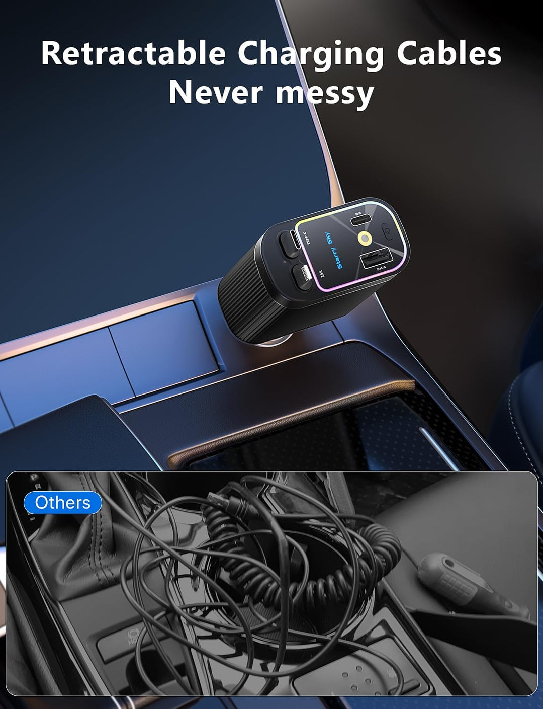 4 in 1 Zigarettenanzünder USB C 69W Auto Ladegerät Adapter, Einziehbares Sternenhimmel Auto Zubehör,
