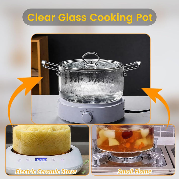 5,5L Glas- Suppentopf Simmertopf - Hitzebeständig Glastopf mit Deckel zum Kochen Transparente Suppen