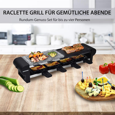 Syntrox Germany Raclette-Grill Thurgau, Raclette Set für vier Personen, Antihaftbeschichtung für ein