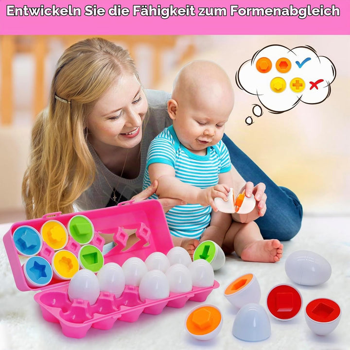 Passende Eier Montessori Spielzeug ab 1 Jahr, 12 Pcs Eier Spielzeuge Farbe und Form Erkennung Sorter