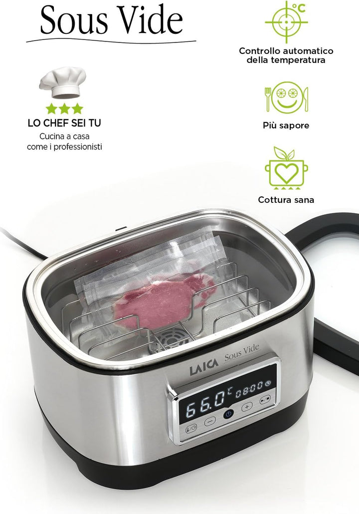 LAICA SVC200 Sous Vide Garer mit Vakuumierbeutel im Wasserbad, 700 Watt
