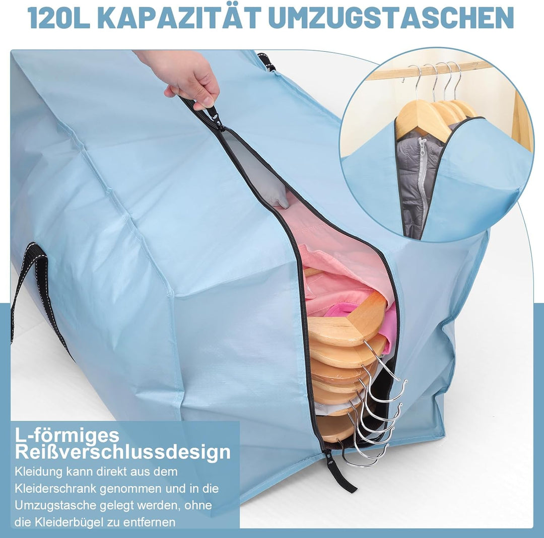 Dntorx 6 Stück 120L Aufbewahrungstasche, Heavy-Duty Umzugstaschen Wasserdicht Umzugskartons Grosse m