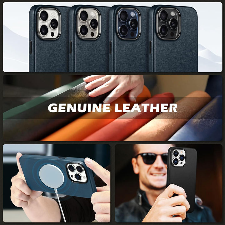SHIELDON Hülle für iPhone 15 Pro Max Handyhülle Echt Leder Hüllen [Kabellos Laden] [Elegant Aussehen
