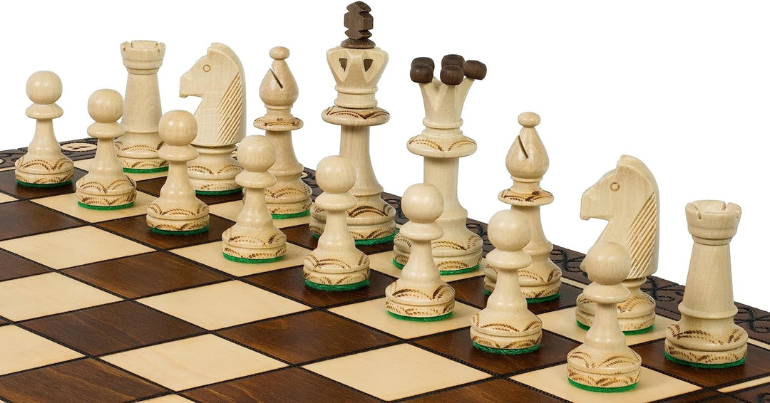 Sunrise Chess | Consul Schach | Elegant | Handgebrannte Holzfiguren | Handbemaltes Schachbrett | Sor