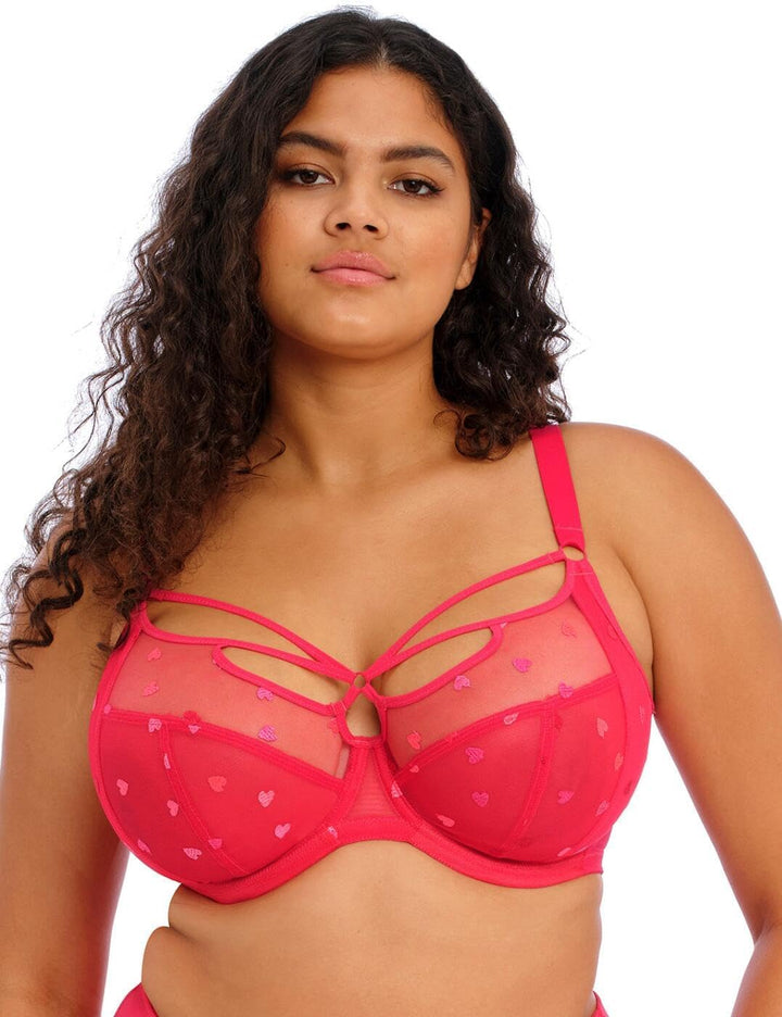 ELOMI Damen Sachi Strappy Underwire Bra Plunge-BH, Durchsichtig 32HH Rotes Konfetti, 32HH Rotes Konf