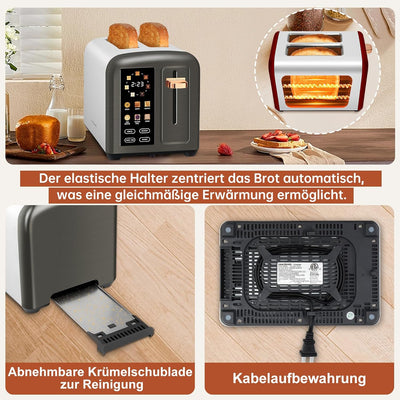 SEEDEEM Toaster 2 Slice, Stainless Toaster LCD Display&Touch Buttons, 50% Faster Heating Speed, 6 Br