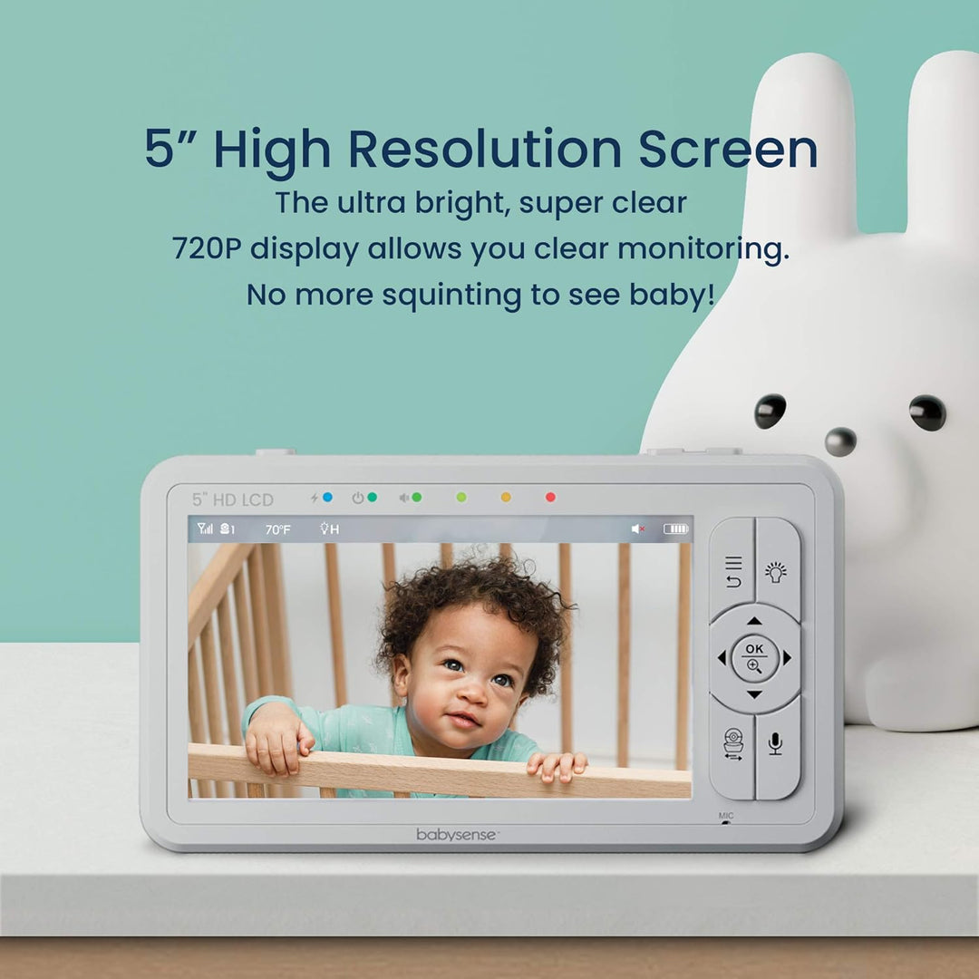 Babysense 5" HD-Babyphone mit Kamera und Audio, Fernbedienung Schwenk- und Neigefunktion, Verstellba