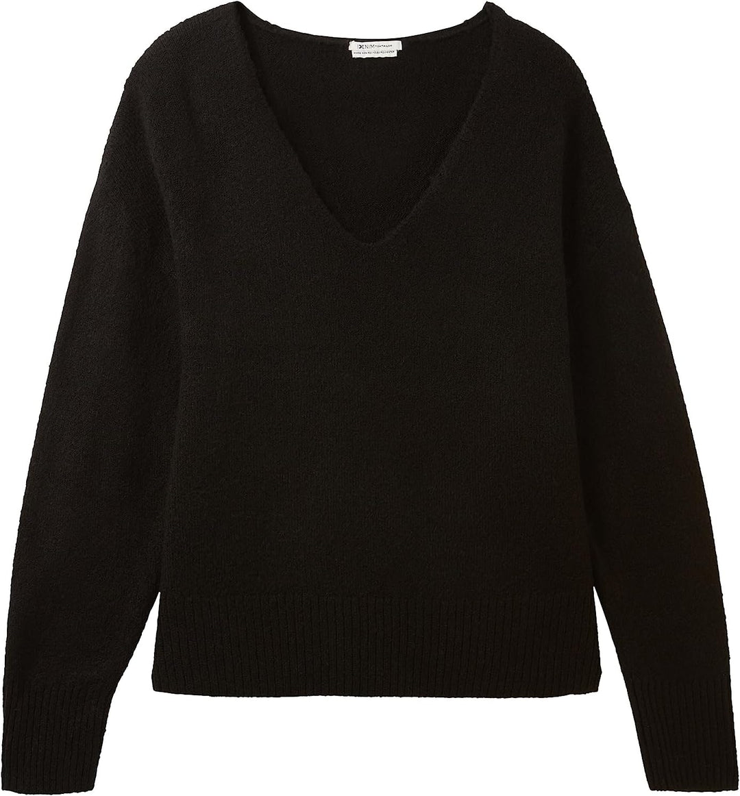 TOM TAILOR Denim Damen Basic Pullover mit V-Ausschnitt L 14482-deep Black, L 14482-deep Black