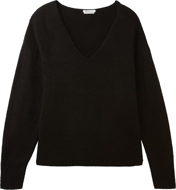 TOM TAILOR Denim Damen Basic Pullover mit V-Ausschnitt L 14482-deep Black, L 14482-deep Black