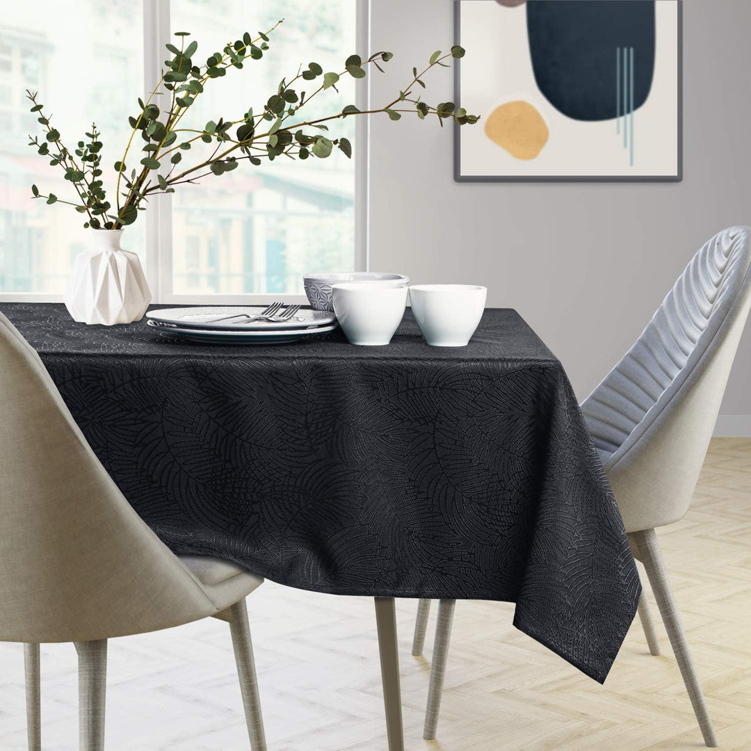 AmeliaHome Tischläufer Set 35x300 cm und 115x300 cm Lotuseffekt Wasserabweisend Blätter Schwarz Gaia