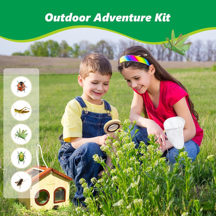 Kids Bug Catching Kit, 6-in-1 Natur Entdeckung Kit mit atmungsaktivem Holz Critter Habitat House, 15