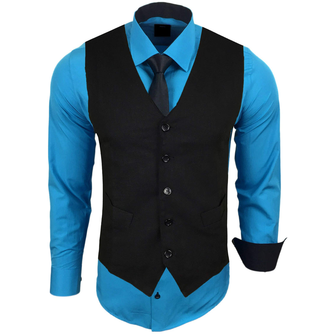 Herren Hemd mit Weste Krawatte Anzugs Sakko Business Hochzeit Freizeit Hemden Frack Herrenweste Set