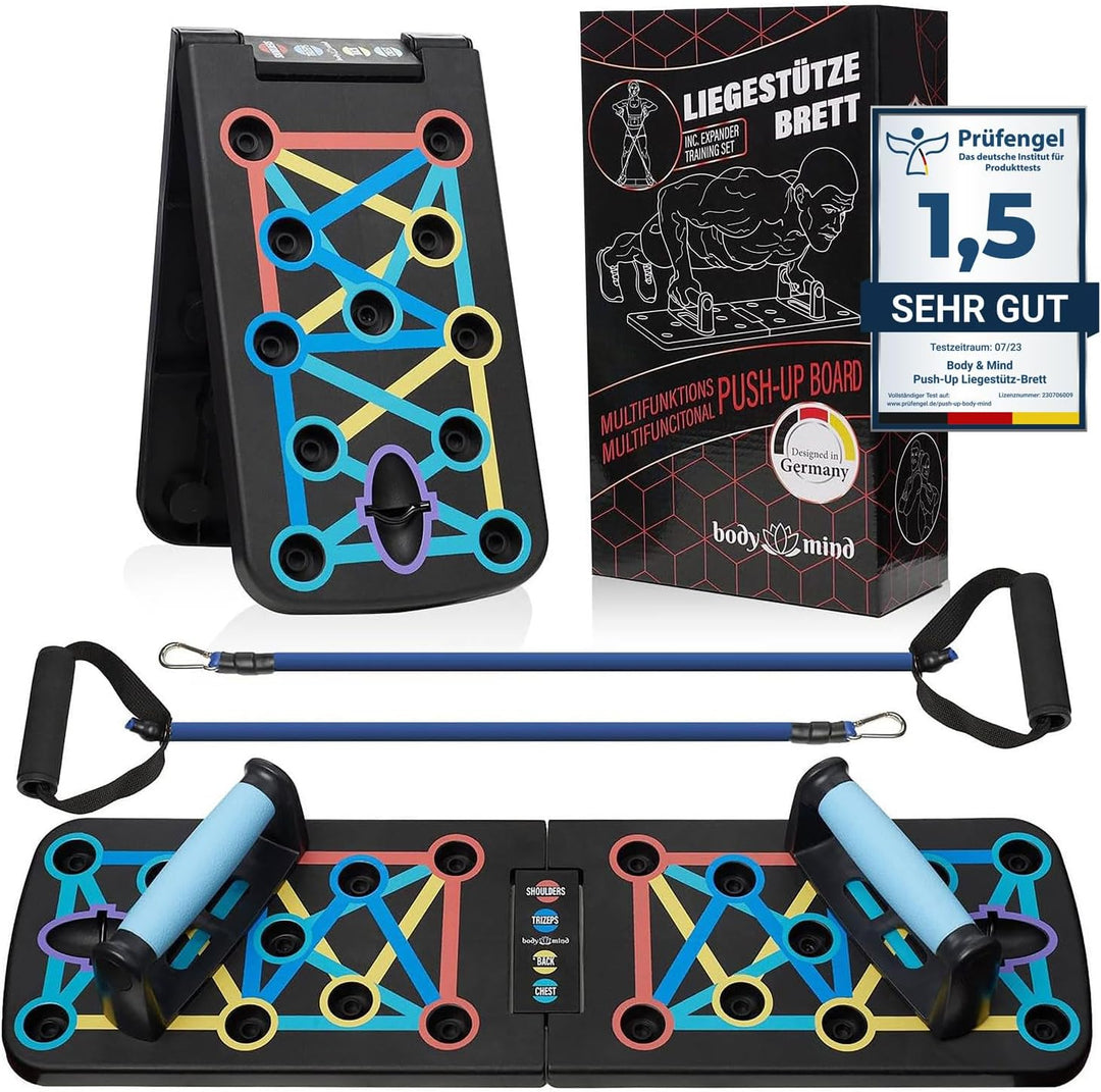 Body & Mind® Push-Up Liegestütz-Brett; Faltbares Multifunktions Elite Rack Fitness-Board für Ganzkör