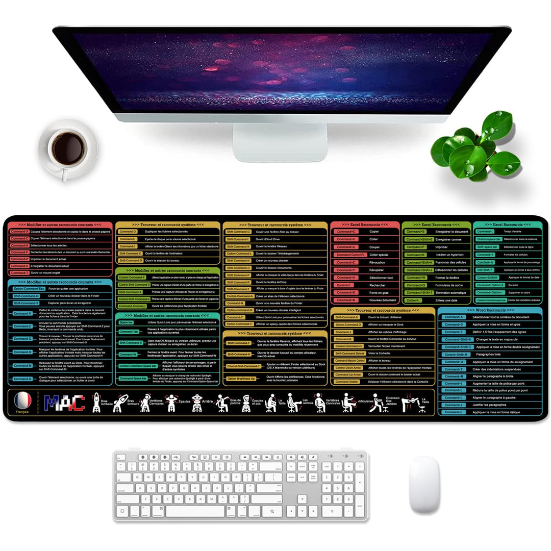 Mac Mauspad Französisch Schreibtischunterlage Shortcuts 80x30x0.3cm Gross Gaming Mousepad XL & Desk