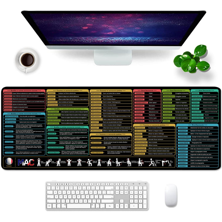 Mac Mauspad Französisch Schreibtischunterlage Shortcuts 80x30x0.3cm Gross Gaming Mousepad XL & Desk