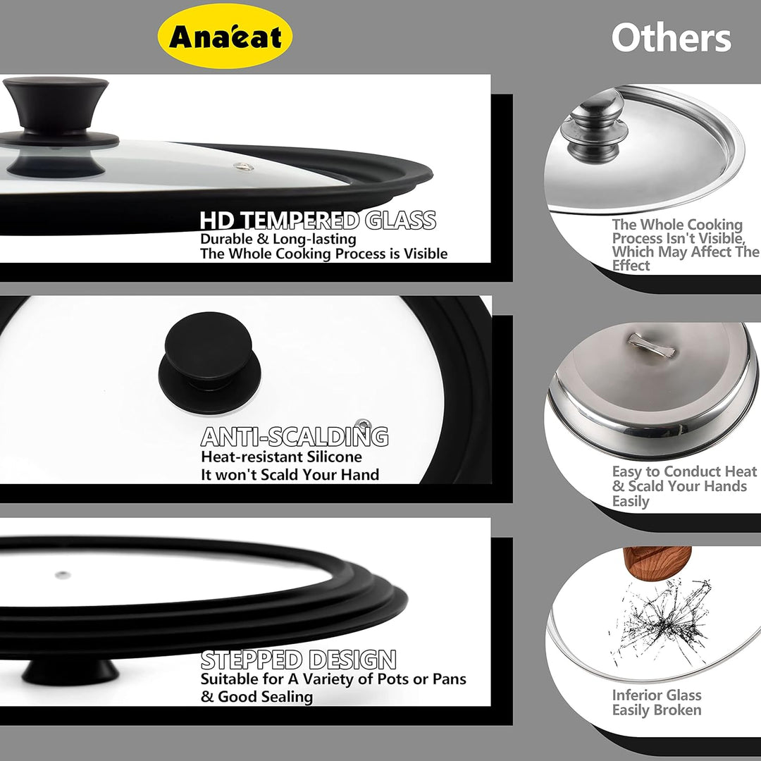 Anaeat Silikon-Universaldeckel für Töpfe, Pfannen und Pfannen – Abdeckung aus gehärtetem Glas mit hi