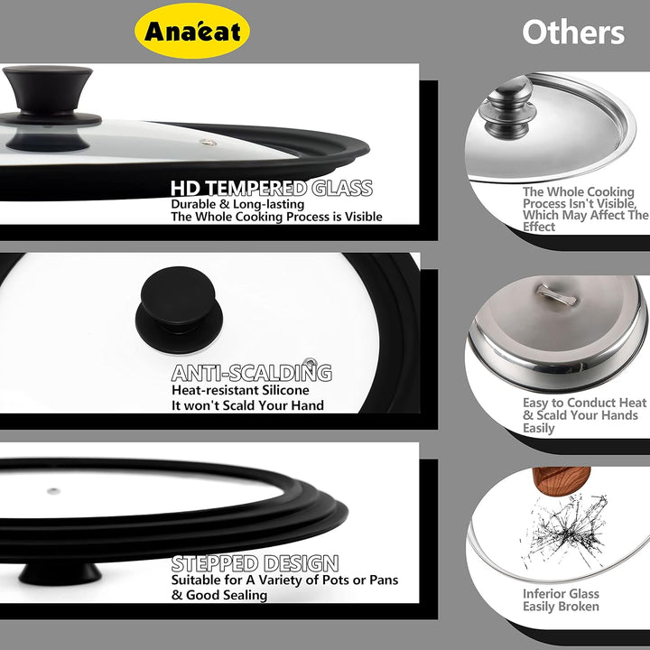 Anaeat Silikon-Universaldeckel für Töpfe, Pfannen und Pfannen – Abdeckung aus gehärtetem Glas mit hi
