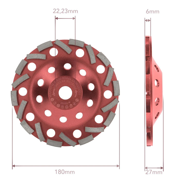 PRODIAMANT Diamant Schleiftopf Extra Speed Beton 180 mm x 22,2 mm Schleifteller für Beton Fliesenkle