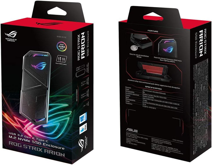ASUS ROG Strix Arion M.2 NVMe-SSD-Gehäuse (USB 3.2 GEN2 Typ-C für bis zu 10Gbit/s, werkzeuglose Inst