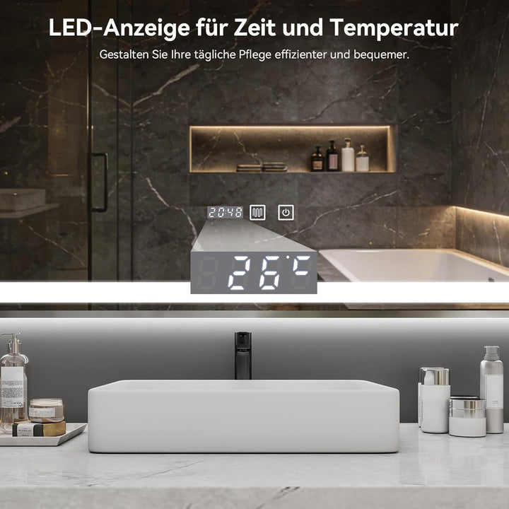 YU YUSING Badspiegel mit Beleuchtung 100x80cm Badezimmerspiegel mit Beschlagfrei 3 Lichtfarbe Dimmba