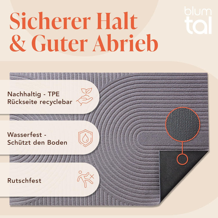 Blumtal Fussmatte 40x60 cm - rutschfeste Schmutzfangmatte - Fussabtreter mit Muster - Fussmatten Hau