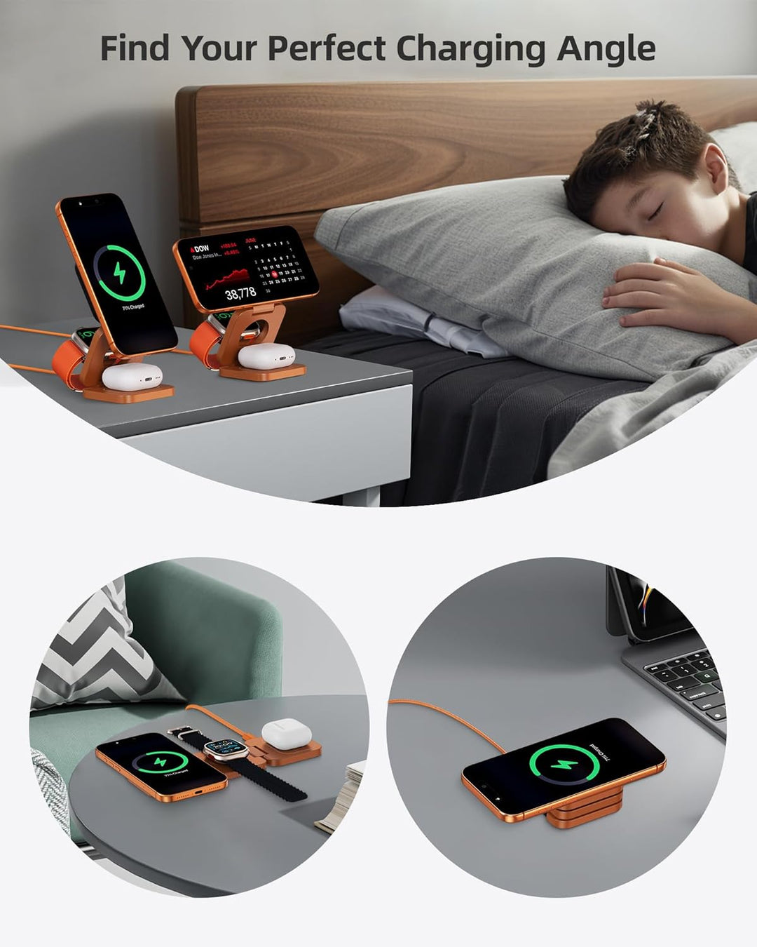 KU XIU X55 Turbo 25W Ladestation für Magsafe, Faltbar 3 in 1 Ladestation für Apple Watch und iPhone