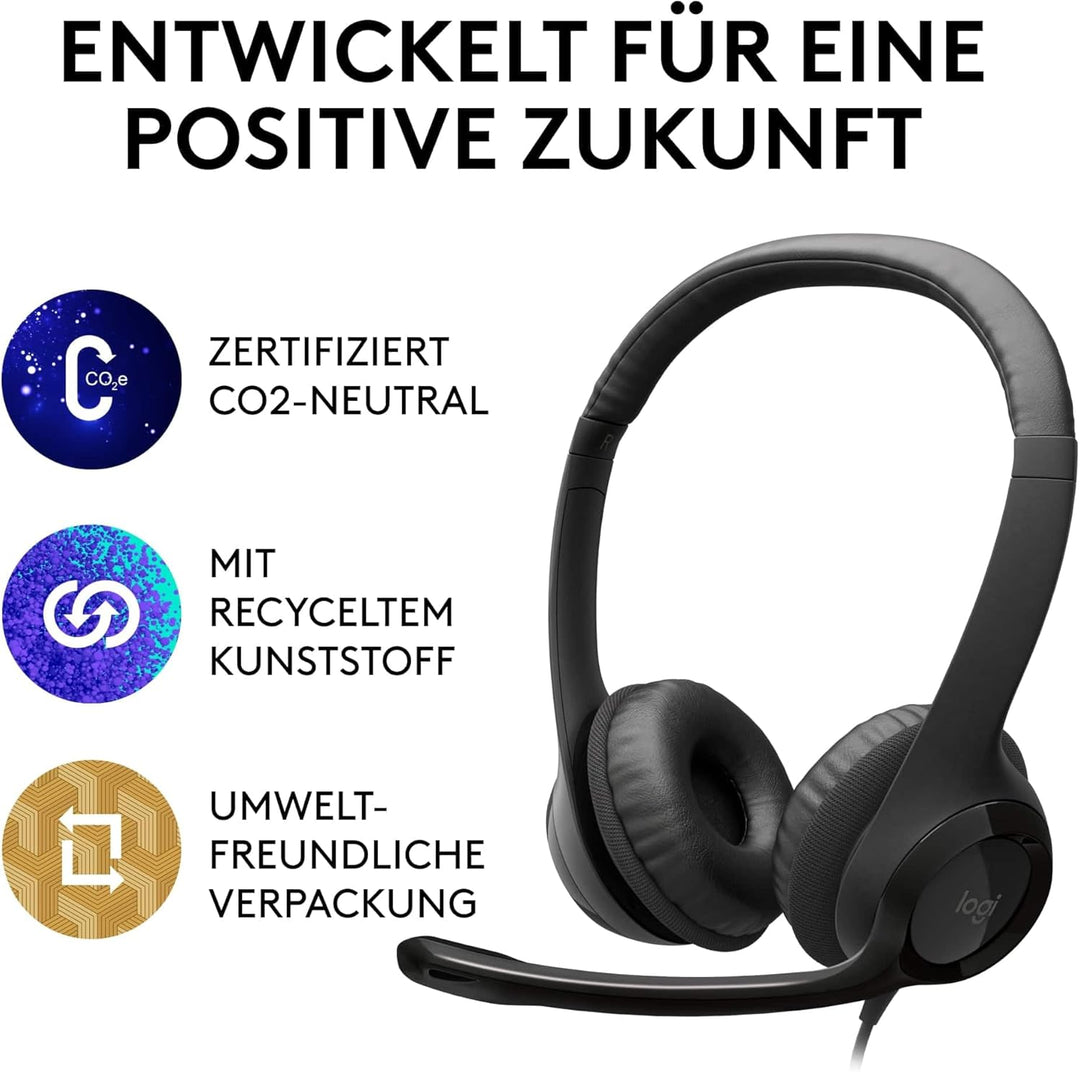 Logitech H390 Kopfhörer mit Mikrofon, Stereo-Headset, Mikrofon mit Rauschunterdrückung, Integrierte
