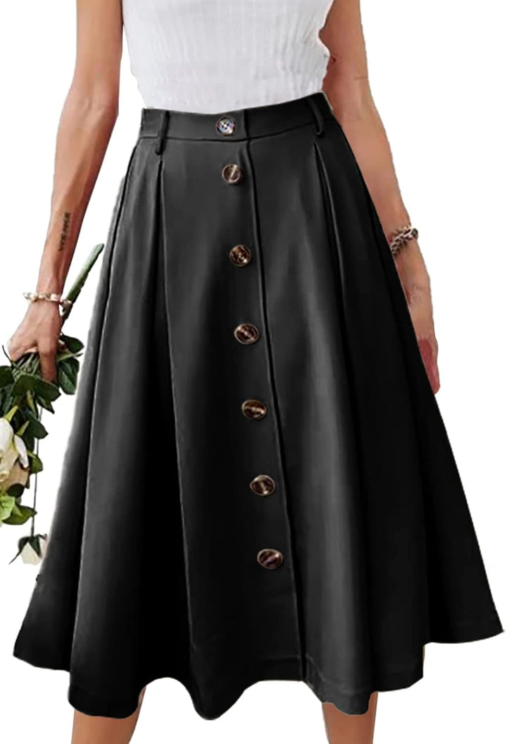 JayscreateEU Damen Rock Midirock Rock Lang Hohe Taille Rock Knielang A Linie Damen Mit Taschen Somme