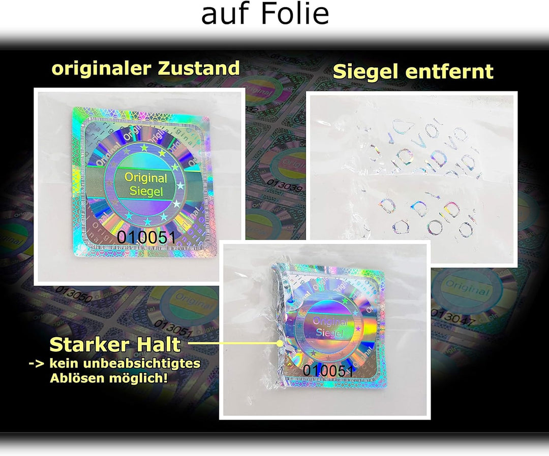 500 Stk - 3D Hologramm Original-Siegel mit Seriennummer - 25mm silber glänzend - Sicherheitssiegel,